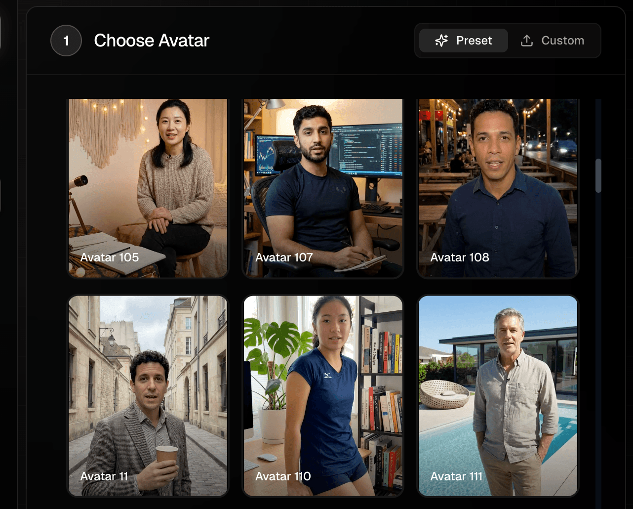 Liminal AI choose AI avatar from library or create AI avatar